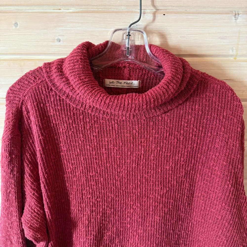 We The Free Cozy Slouchy Chenille Knit Red Turtleneck Sweater XS